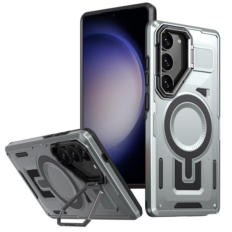 Shield Hollow Frame Holder MagSafe Phone Case, For Samsung Galaxy S23 FE 5G, For Samsung Galaxy S23 Ultra 5G, For Samsung Galaxy S23+ 5G