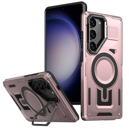 Shield Hollow Frame Holder MagSafe Phone Case, For Samsung Galaxy S23 FE 5G, For Samsung Galaxy S23 Ultra 5G, For Samsung Galaxy S23+ 5G