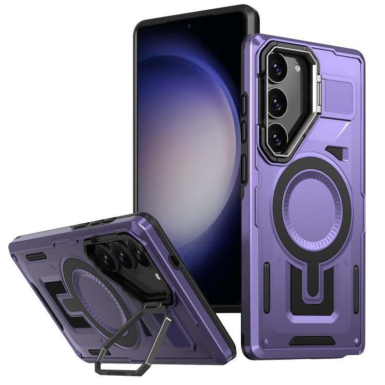 Shield Hollow Frame Holder MagSafe Phone Case, For Samsung Galaxy S23 FE 5G, For Samsung Galaxy S23 Ultra 5G, For Samsung Galaxy S23+ 5G