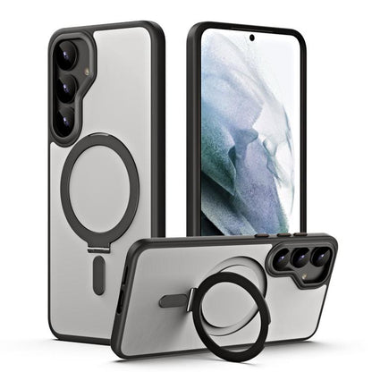 MagSafe Airbag Shockproof Frosted Phone Case with Fold Holder, For Samsung Galaxy S25 5G, For Samsung Galaxy S25+ 5G, For Samsung Galaxy S25 Ultra 5G