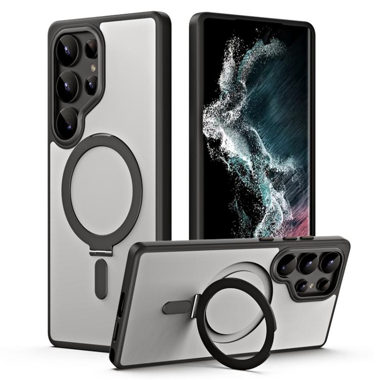 MagSafe Airbag Shockproof Frosted Phone Case with Fold Holder, For Samsung Galaxy S25 5G, For Samsung Galaxy S25+ 5G, For Samsung Galaxy S25 Ultra 5G