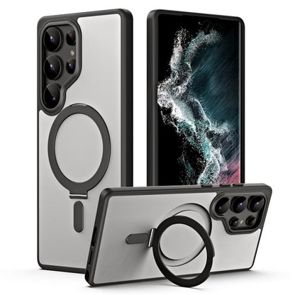 MagSafe Airbag Shockproof Frosted Phone Case with Fold Holder, For Samsung Galaxy S25 5G, For Samsung Galaxy S25+ 5G, For Samsung Galaxy S25 Ultra 5G