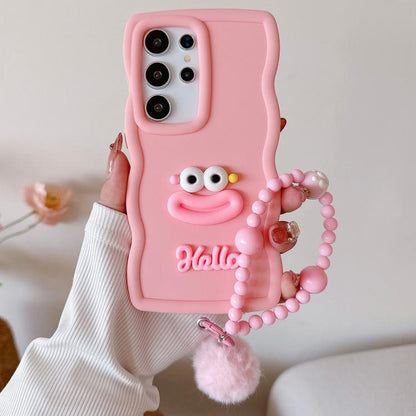 Cartoon Sausage Mouth TPU Phone Case with Bead Chain, For Samsung Galaxy S22 Ultra 5G, For Samsung Galaxy S22 5G, For Samsung Galaxy S21 FE 5G