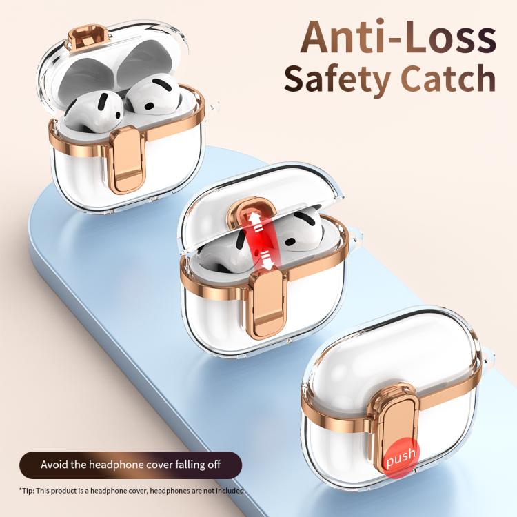 Electroplating Transparent Wireless Earphones Case with Security Lock, For AirPods 3, For AirPods Pro, For AirPods 1 / 2