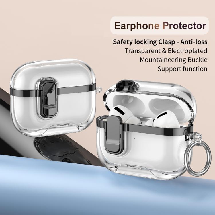 Electroplating Transparent Wireless Earphones Case with Security Lock, For AirPods Pro 3, For AirPods 4, For AirPods Pro 2