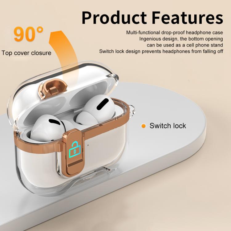 Electroplating Transparent Wireless Earphones Case with Security Lock, For AirPods Pro 3, For AirPods 4, For AirPods Pro 2