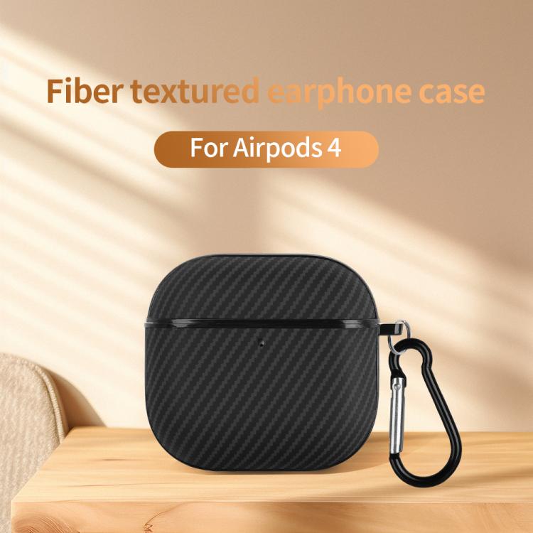Fibre Texture PU Earbuds Box PC Case with Hook, For AirPods 4