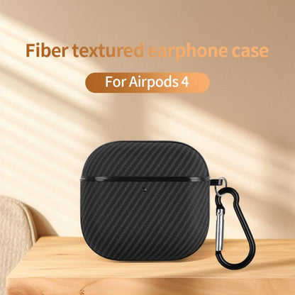 Fibre Texture PU Earbuds Box PC Case with Hook, For AirPods 4
