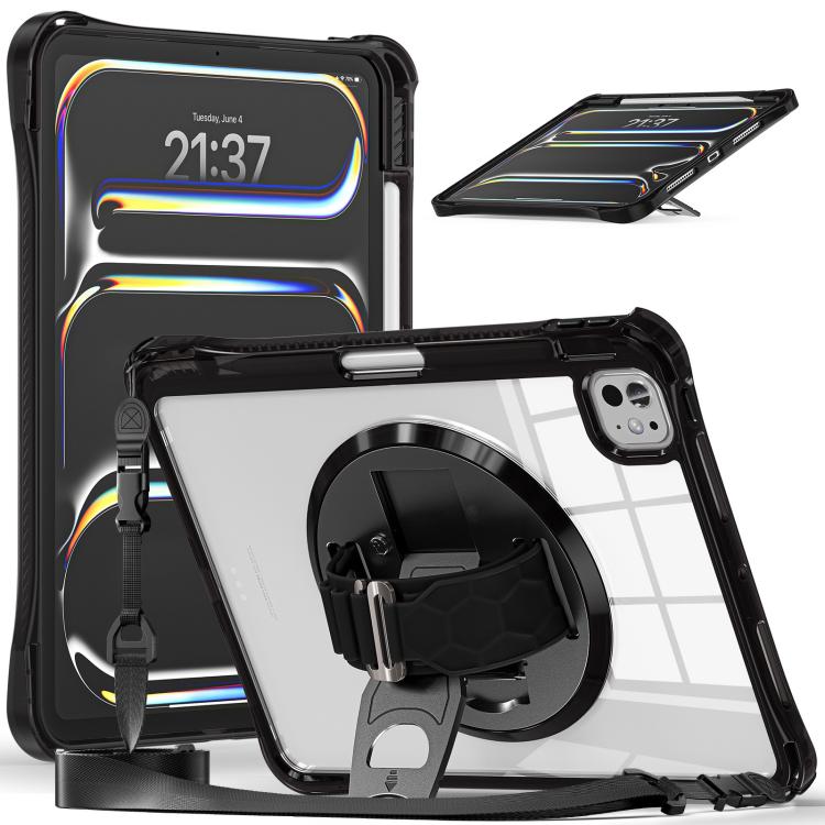 Rotation Grip Holder TPU Hybrid Clear PC Tablet Case, For iPad Air 13 2026 / 2025 / 2024, For iPad Air 11 2026 / 2025 / 2024, For iPad Pro 13 2025 / 2024, For iPad Pro 11 2025 / 2024