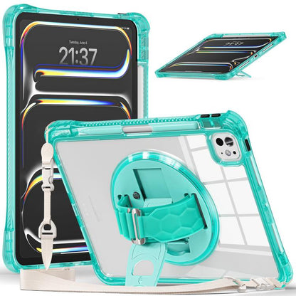 Rotation Grip Holder TPU Hybrid Clear PC Tablet Case, For iPad Air 13 2026 / 2025 / 2024, For iPad Air 11 2026 / 2025 / 2024, For iPad Pro 13 2025 / 2024, For iPad Pro 11 2025 / 2024