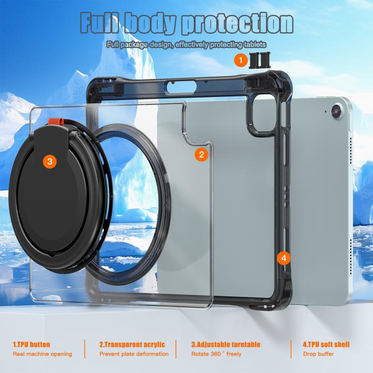 Rotation Ring Handle TPU Hybrid Clear PC Tablet Case, For iPad Air 13 2025 / 2024, For iPad mini 2024 / mini 6, For iPad 10.2 2021 / 2020 / 2019