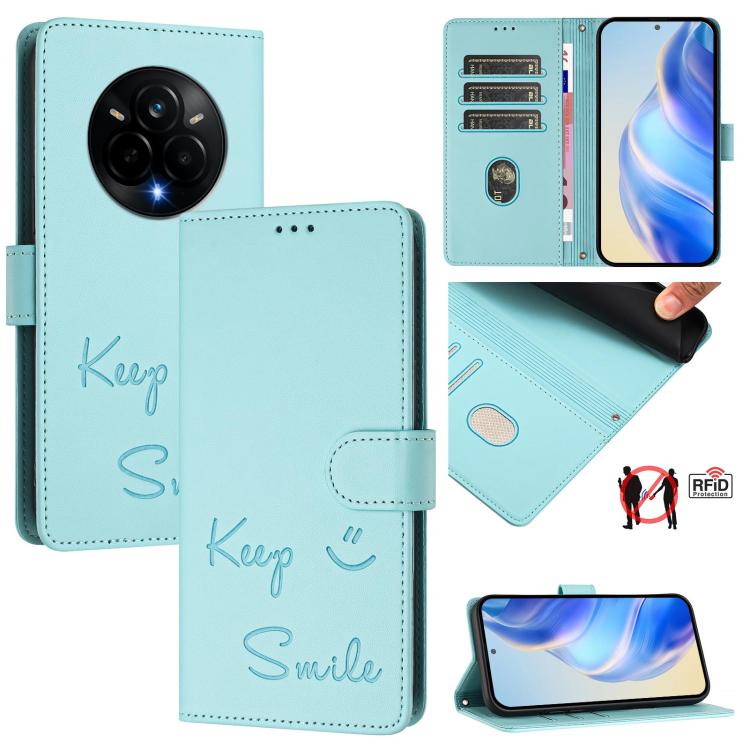 Smile Embossing RFID Leather Phone Case, For Realme P3 5G, For Realme 14 Pro+ 5G, For Realme 14 Pro 5G