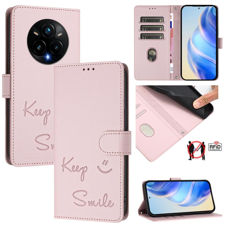 Smile Embossing RFID Leather Phone Case, For Realme P3 5G, For Realme 14 Pro+ 5G, For Realme 14 Pro 5G