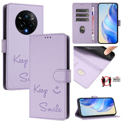 Smile Embossing RFID Leather Phone Case, For Realme P3 5G, For Realme 14 Pro+ 5G, For Realme 14 Pro 5G