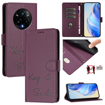 Smile Embossing RFID Leather Phone Case, For Realme P3 5G, For Realme 14 Pro+ 5G, For Realme 14 Pro 5G