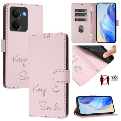 Smile Embossing RFID Leather Phone Case, For Realme 14x Global / V70 5G / C75 5G, For Realme Narzo 80 Pro / 14 Pro 5G India, For Realme 14 5G / 14T 5G Global, For Realme P3 Ultra 5G