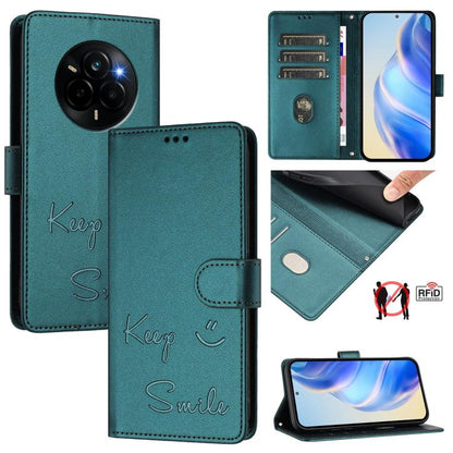Smile Embossing RFID Leather Phone Case, For Realme 14x Global / V70 5G / C75 5G, For Realme Narzo 80 Pro / 14 Pro 5G India, For Realme 14 5G / 14T 5G Global, For Realme P3 Ultra 5G