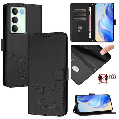 Smile Embossing RFID Leather Phone Case, For Realme 14x Global / V70 5G / C75 5G, For Realme Narzo 80 Pro / 14 Pro 5G India, For Realme 14 5G / 14T 5G Global, For Realme P3 Ultra 5G