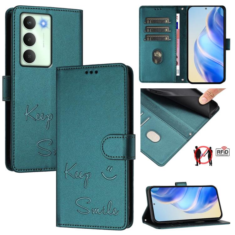 Smile Embossing RFID Leather Phone Case, For Realme 14x Global / V70 5G / C75 5G, For Realme Narzo 80 Pro / 14 Pro 5G India, For Realme 14 5G / 14T 5G Global, For Realme P3 Ultra 5G