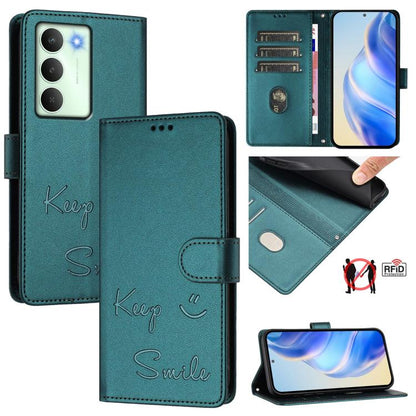 Smile Embossing RFID Leather Phone Case, For Realme 14x Global / V70 5G / C75 5G, For Realme Narzo 80 Pro / 14 Pro 5G India, For Realme 14 5G / 14T 5G Global, For Realme P3 Ultra 5G