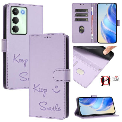 Smile Embossing RFID Leather Phone Case, For Realme 14x Global / V70 5G / C75 5G, For Realme Narzo 80 Pro / 14 Pro 5G India, For Realme 14 5G / 14T 5G Global, For Realme P3 Ultra 5G