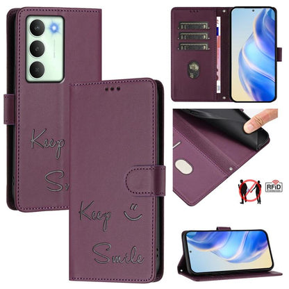 Smile Embossing RFID Leather Phone Case, For Realme 14x Global / V70 5G / C75 5G, For Realme Narzo 80 Pro / 14 Pro 5G India, For Realme 14 5G / 14T 5G Global, For Realme P3 Ultra 5G
