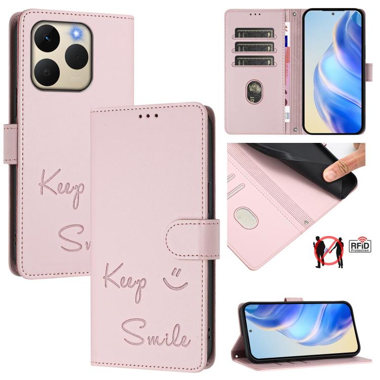 Smile Embossing RFID Leather Phone Case, For Realme P4 5G, For Realme 15T 5G Global, For Realme 15 / 15 Pro 5G Global, For Realme C71 4G Global