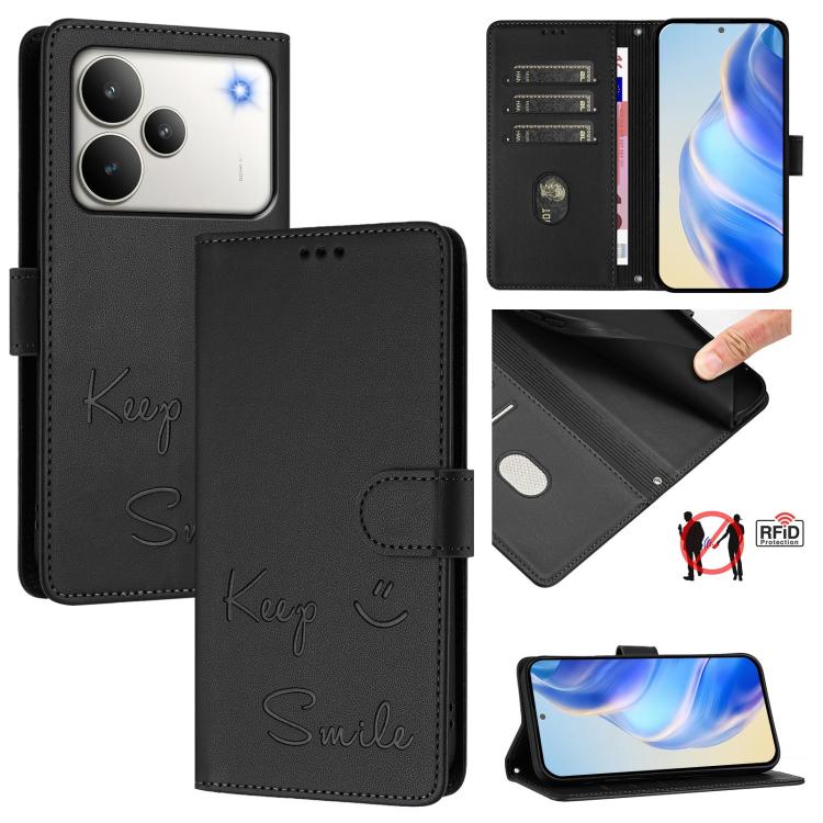 Smile Embossing RFID Leather Phone Case, For Realme P4 5G, For Realme 15T 5G Global, For Realme 15 / 15 Pro 5G Global, For Realme C71 4G Global