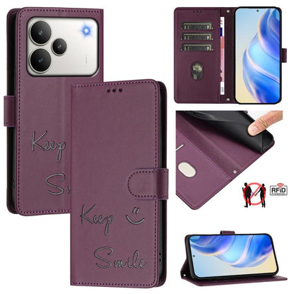 Smile Embossing RFID Leather Phone Case, For Realme P4 5G, For Realme 15T 5G Global, For Realme 15 / 15 Pro 5G Global, For Realme C71 4G Global