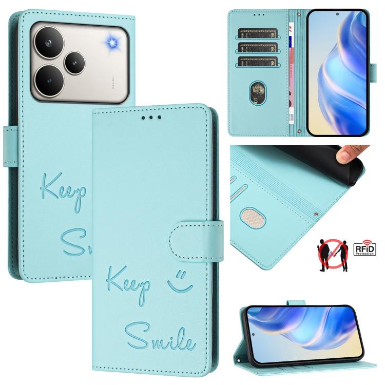 Smile Embossing RFID Leather Phone Case, For Realme 16 Pro 5G Global, For Realme C71 4G India / Note 70 4G, For Realme C85 5G / 15x 5G India, For Realme P4 Pro 5G