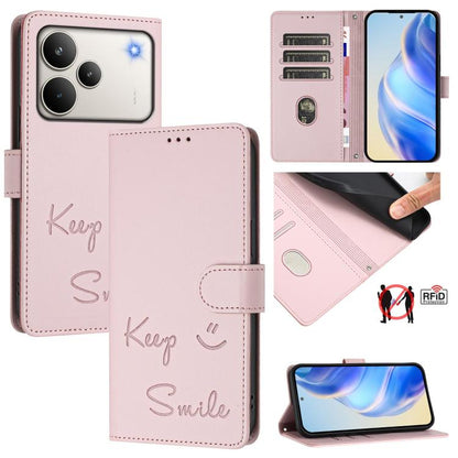 Smile Embossing RFID Leather Phone Case, For Realme 16 Pro 5G Global, For Realme C71 4G India / Note 70 4G, For Realme C85 5G / 15x 5G India, For Realme P4 Pro 5G