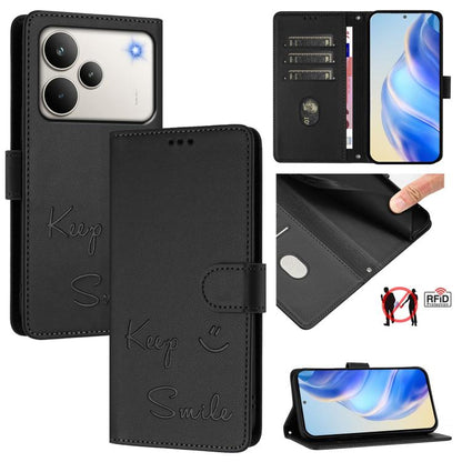 Smile Embossing RFID Leather Phone Case, For Realme 16 Pro 5G Global, For Realme C71 4G India / Note 70 4G, For Realme C85 5G / 15x 5G India, For Realme P4 Pro 5G