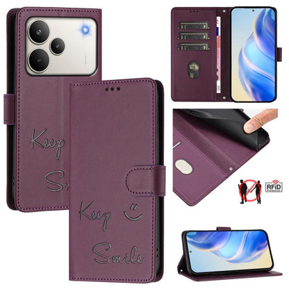 Smile Embossing RFID Leather Phone Case, For Realme 16 Pro 5G Global, For Realme C71 4G India / Note 70 4G, For Realme C85 5G / 15x 5G India, For Realme P4 Pro 5G