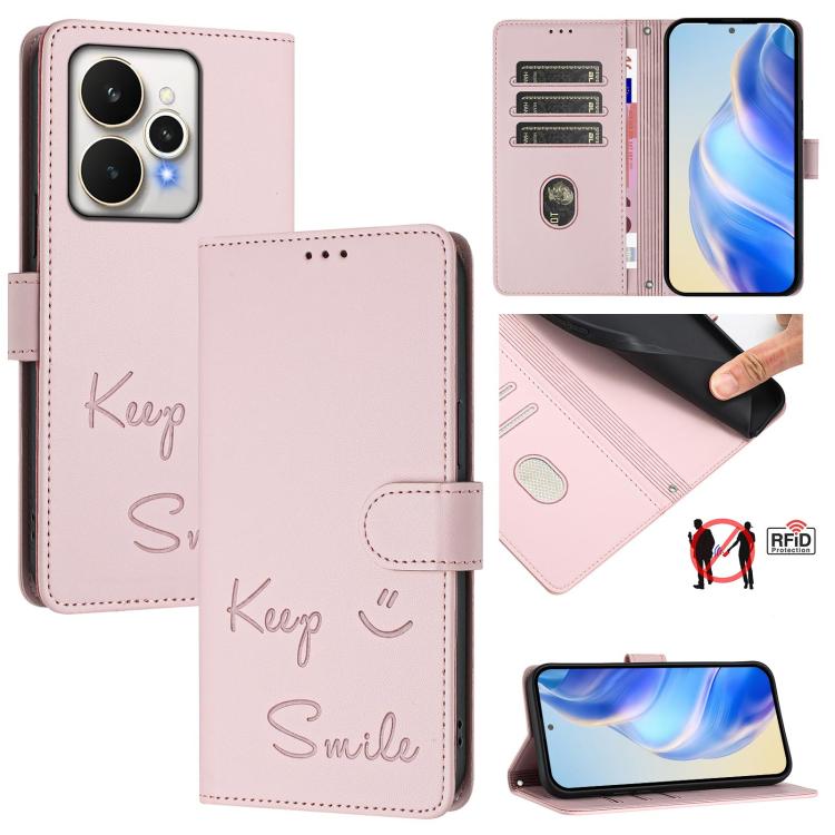Smile Embossing RFID Leather Phone Case, For Realme P4 5G, For Realme 15T 5G Global, For Realme 15 / 15 Pro 5G Global, For Realme C71 4G Global