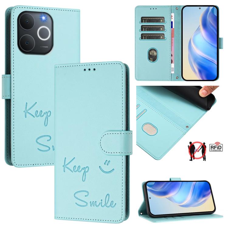 Smile Embossing RFID Leather Phone Case, For Realme 16 Pro 5G Global, For Realme C71 4G India / Note 70 4G, For Realme C85 5G / 15x 5G India, For Realme P4 Pro 5G