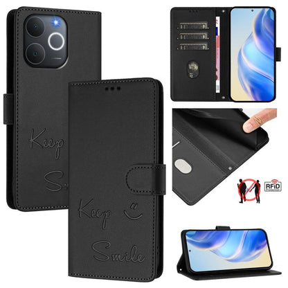 Smile Embossing RFID Leather Phone Case, For Realme 16 Pro 5G Global, For Realme C71 4G India / Note 70 4G, For Realme C85 5G / 15x 5G India, For Realme P4 Pro 5G