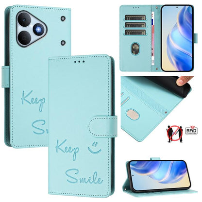 Smile Embossing RFID Leather Phone Case, For Realme Note 80 4G Global, For Realme C83 5G India, For Realme 16 5G Global, For Realme 16 Pro+ 5G Global