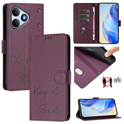 Smile Embossing RFID Leather Phone Case, For Realme Note 80 4G Global, For Realme C83 5G India, For Realme 16 5G Global, For Realme 16 Pro+ 5G Global