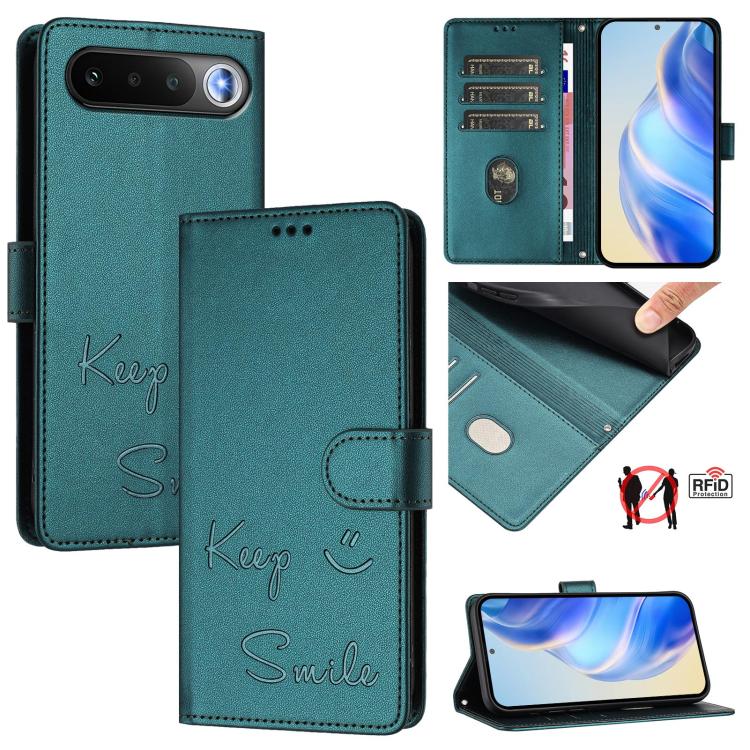 Smile Embossing RFID Leather Phone Case, For Realme Note 80 4G Global, For Realme C83 5G India, For Realme 16 5G Global, For Realme 16 Pro+ 5G Global