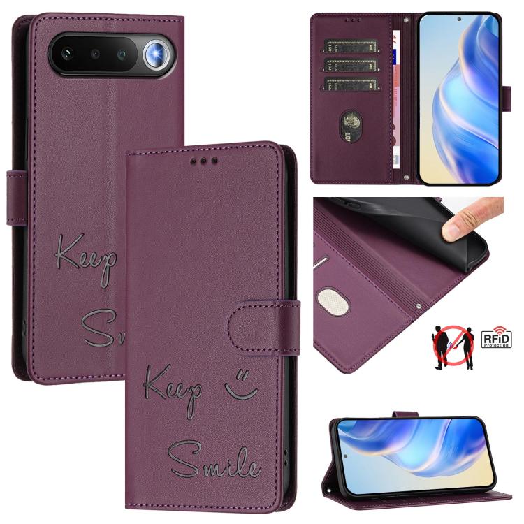 Smile Embossing RFID Leather Phone Case, For Realme Note 80 4G Global, For Realme C83 5G India, For Realme 16 5G Global, For Realme 16 Pro+ 5G Global