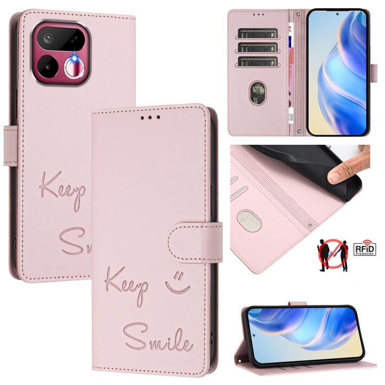 Smile Embossing RFID Leather Phone Case, For Realme P4x 5G / OnePlus Nord CE6 Lite, For Realme 16T 5G Global, For Realme C100 5G, For Realme P4 Power 5G