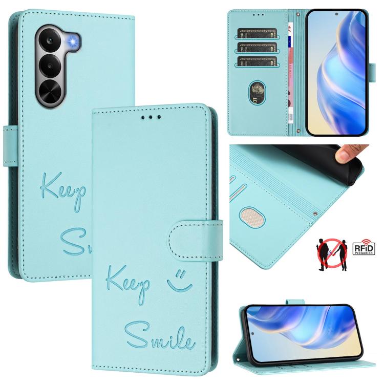 Smile Embossing RFID Leather Phone Case, For Realme P4x 5G / OnePlus Nord CE6 Lite, For Realme 16T 5G Global, For Realme C100 5G, For Realme P4 Power 5G