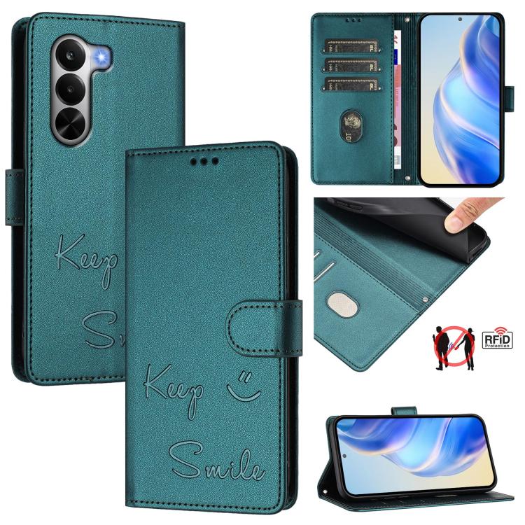 Smile Embossing RFID Leather Phone Case, For Realme P4x 5G / OnePlus Nord CE6 Lite, For Realme 16T 5G Global, For Realme C100 5G, For Realme P4 Power 5G