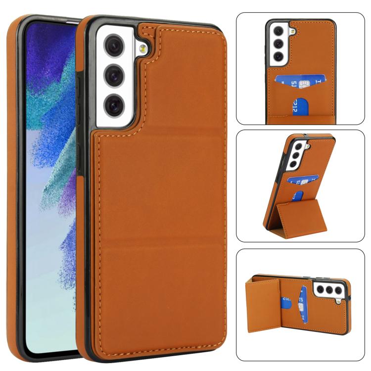 Tri-fold Holder Leather Phone Case with Card Slot, For Samsung Galaxy S22 Ultra 5G, For Samsung Galaxy S22+ 5G, For Samsung Galaxy S22 5G, For Samsung Galaxy S21 FE 5G