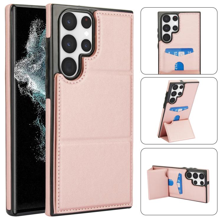 Tri-fold Holder Leather Phone Case with Card Slot, For Samsung Galaxy S22 Ultra 5G, For Samsung Galaxy S22+ 5G, For Samsung Galaxy S22 5G, For Samsung Galaxy S21 FE 5G