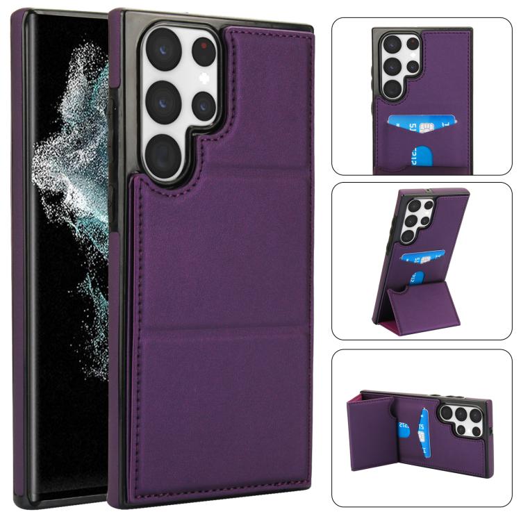 Tri-fold Holder Leather Phone Case with Card Slot, For Samsung Galaxy S22 Ultra 5G, For Samsung Galaxy S22+ 5G, For Samsung Galaxy S22 5G, For Samsung Galaxy S21 FE 5G