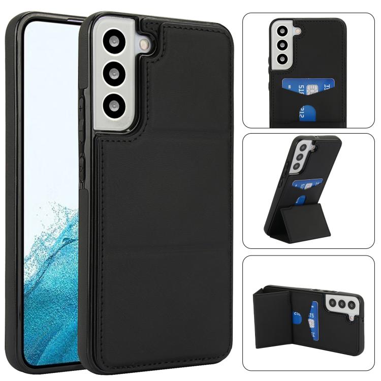 Tri-fold Holder Leather Phone Case with Card Slot, For Samsung Galaxy S22 Ultra 5G, For Samsung Galaxy S22+ 5G, For Samsung Galaxy S22 5G, For Samsung Galaxy S21 FE 5G