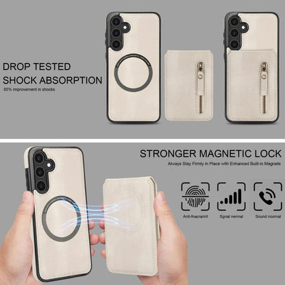 Zipper Wallet Split MagSafe Leather Back Phone Case, For Samsung Galaxy S25 5G, For Samsung Galaxy S25+ 5G, For Samsung Galaxy S25 Ultra 5G