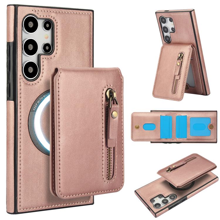 Zipper Wallet Split MagSafe Leather Back Phone Case, For Samsung Galaxy S25 5G, For Samsung Galaxy S25+ 5G, For Samsung Galaxy S25 Ultra 5G