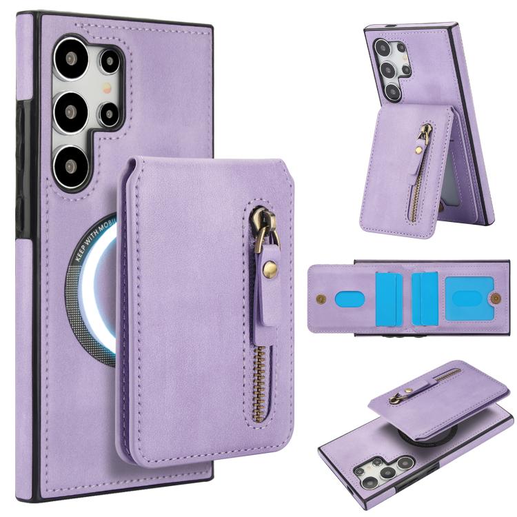 Zipper Wallet Split MagSafe Leather Back Phone Case, For Samsung Galaxy S25 5G, For Samsung Galaxy S25+ 5G, For Samsung Galaxy S25 Ultra 5G